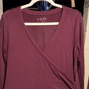 LOFT Women's Deep Burgundy Wrap Blouse